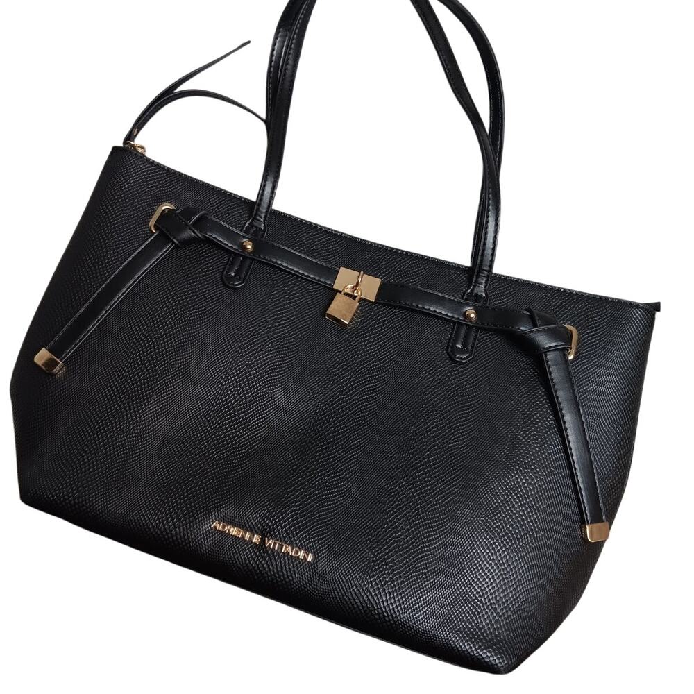 Adrienne Vittadini Tote‎ Womens Black Pebble Shopping Large